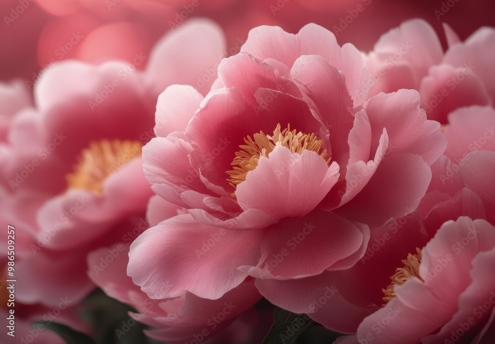 Delicate pink peonies bloom beautifully in a sunlit garden during early summer