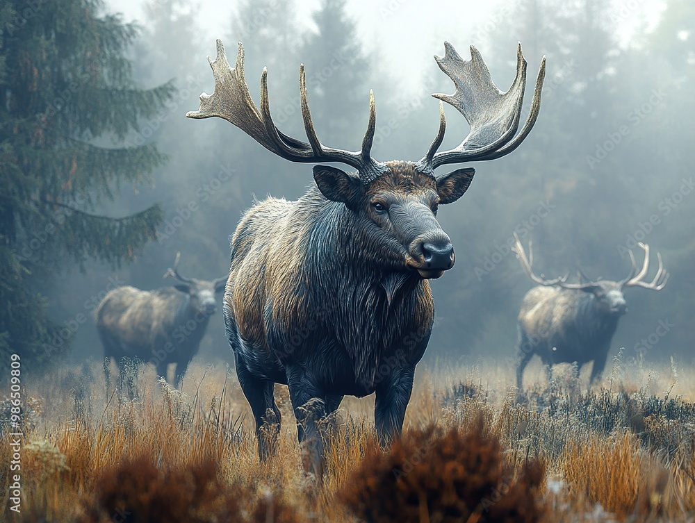 Majestic Elk in a Foggy Forest: A Breathtaking Wildlife Image Majestic Elk in a Foggy Forest: A Breathtaking Wildlife Image