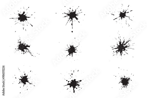 set of abstract grunge ink splat splash monochrome grunge abstract texture noisy and grainy distressed and worn, rustic scratchy explosion 