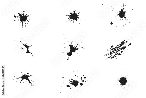 set of abstract grunge ink splat splash monochrome grunge abstract texture noisy and grainy distressed and worn, rustic scratchy explosion 