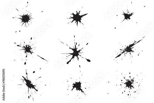 set of abstract grunge ink splat splash monochrome grunge abstract texture noisy and grainy distressed and worn, rustic scratchy explosion 