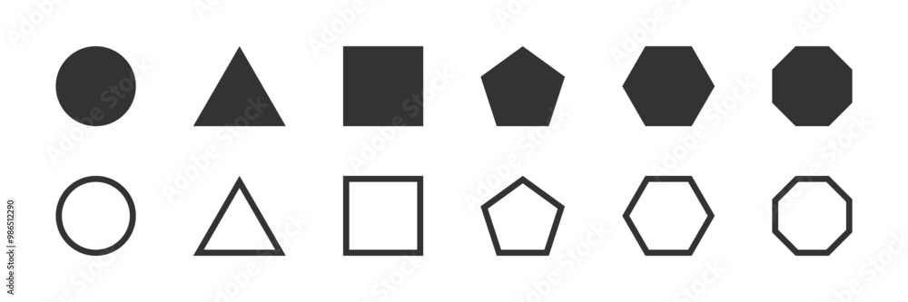 Basic geometric figures in both filled and outlined shapes isolated elements. Vector icons in flat style Basic geometric figures in both filled and outlined shapes isolated elements. Vector icons in flat style