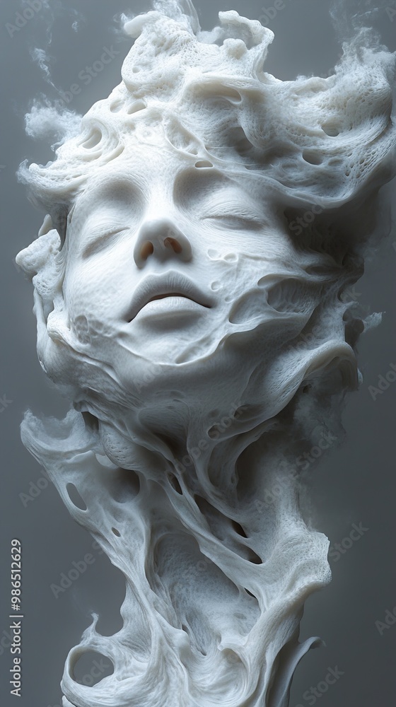 Surreal Abstract Sculpture: Morphing Human Face in White Surreal Abstract Sculpture: Morphing Human Face in White