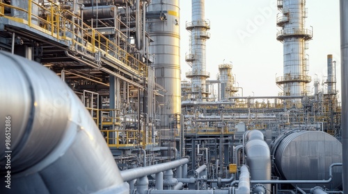 Industrial Refinery with Pipelines and Tanks photo