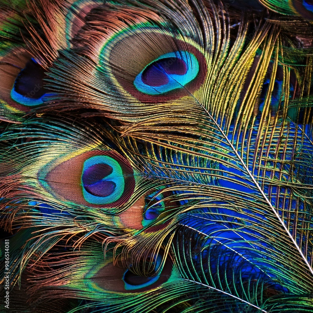 Fototapeta premium Peacock feathers creating a colorful and detailed background