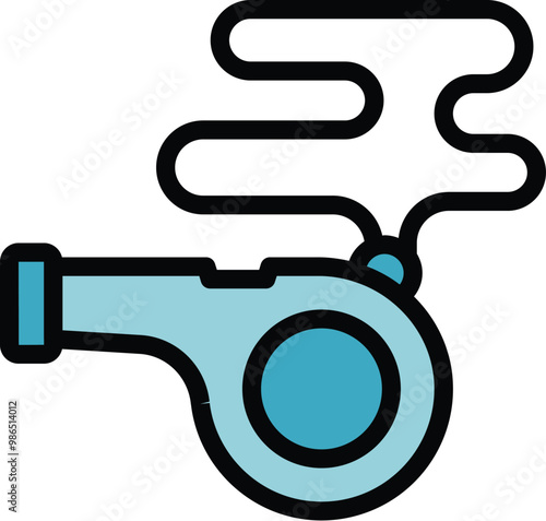 This cartoon vector illustration of a blue whistle blowing making sound with lines icon is perfect for sports or other projects