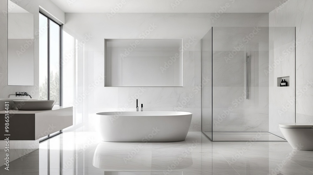 Large-format marble tiles with subtle veining in a minimalist bathroom, minimalist bathroom tiles, luxury and simplicity Large-format marble tiles with subtle veining in a minimalist bathroom, minimalist bathroom tiles, luxury and simplicity