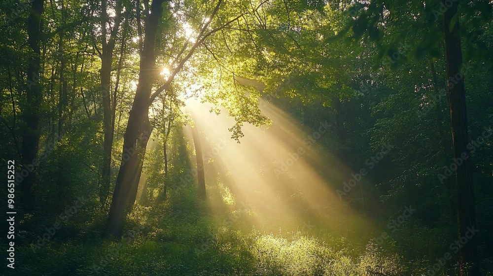 Sunbeams Piercing Through a Dense Forest Canopy Sunbeams Piercing Through a Dense Forest Canopy