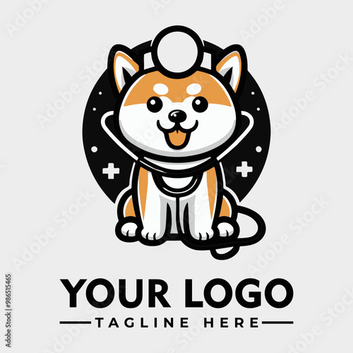 Shiba Inu Dog Doctor With Stethoscope Vector Logo Illustration Dog Shiba Medical Pet