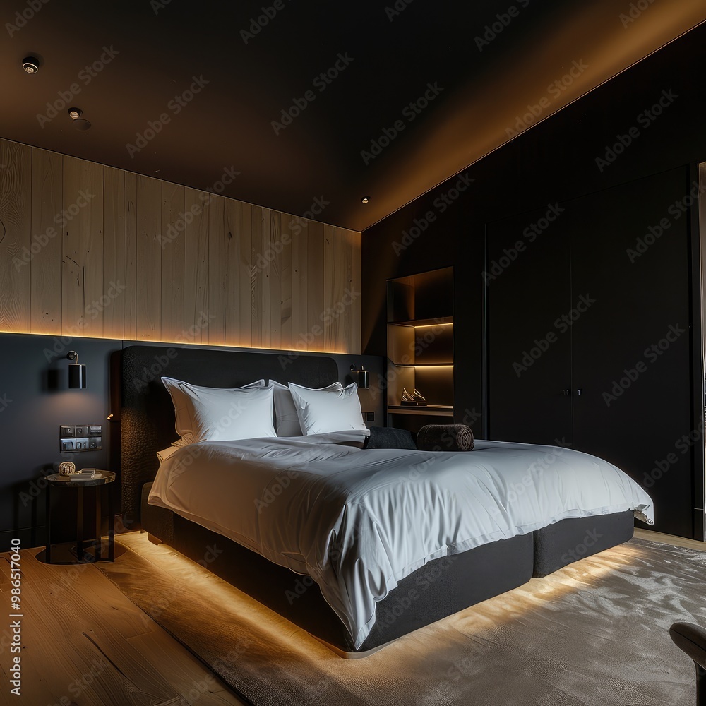 Simple Aesthetic Bed Room Interior Night view 

