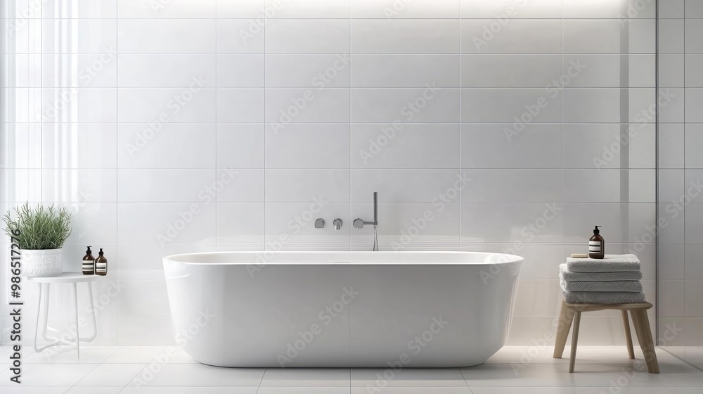 Minimalist bathroom with white subway tiles and soft lighting, minimalist bathroom tiles, classic and clean