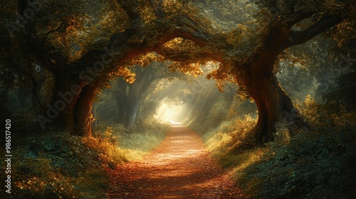 Enchanted Forest Path with Natural Archway