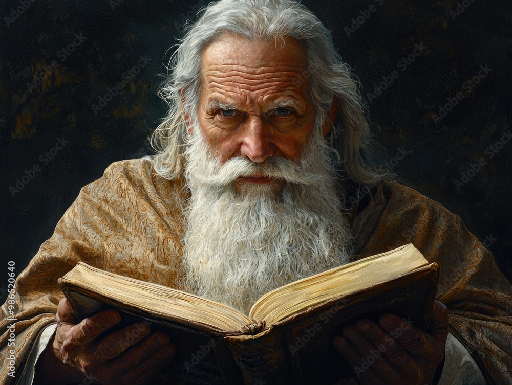 Portrait of a Wise Old Man Embracing Knowledge - High Quality Photorealistic Illustration of Elderly Gentleman with Book and Long Beard Portrait of a Wise Old Man Embracing Knowledge - High Quality Photorealistic Illustration of Elderly Gentleman with Book and Long Beard