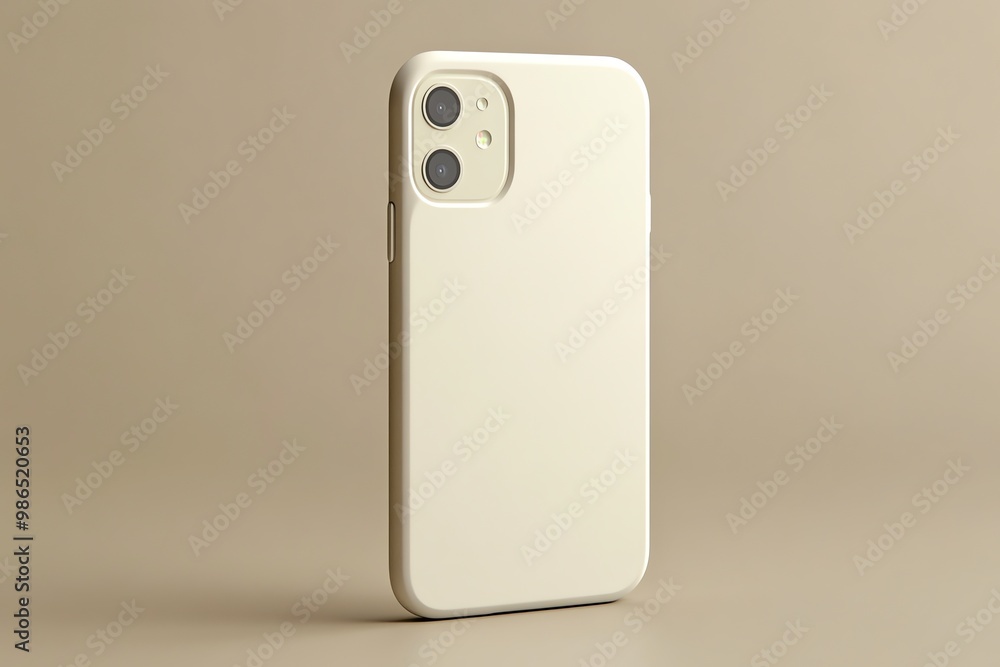 White Smartphone with Dual Camera Lens on Beige Background White Smartphone with Dual Camera Lens on Beige Background