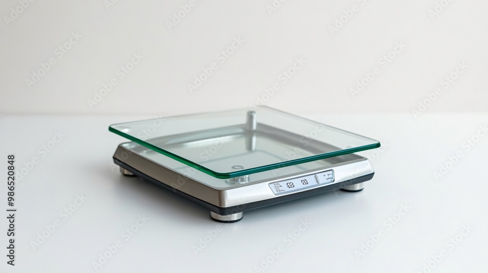 Digital kitchen scale with a glass surface, isolated on a clean white background Digital kitchen scale with a glass surface, isolated on a clean white background