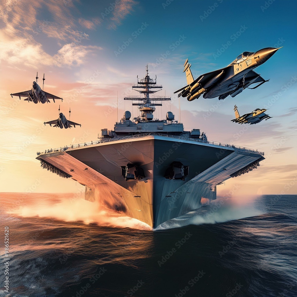 custom made wallpaper toronto digitalpanoramic view of a generic military aircraft carrier ship with fighter jets take off
