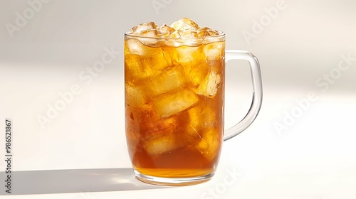 Refreshing Iced Tea with Ice Cubes in a Glass Mug. photo