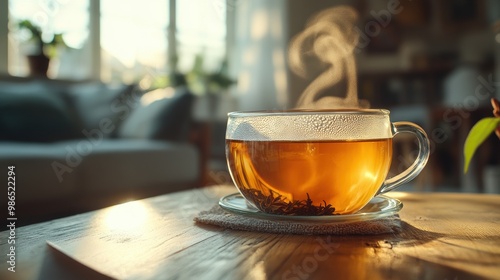 Steaming Herbal Tea in Cozy Setting