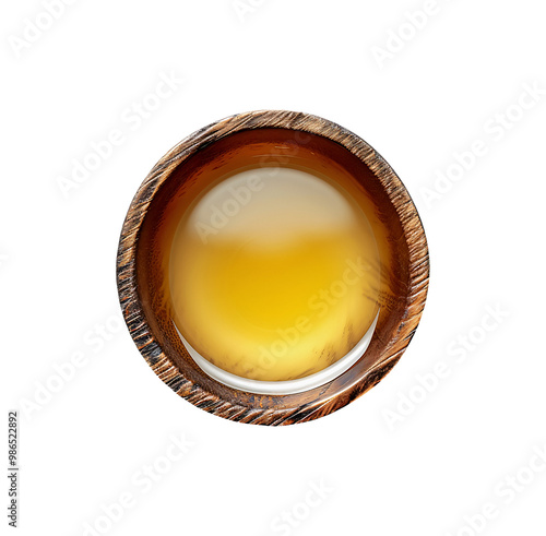 Olive Oil in a wooden bowl with visible wood grain on a transparent background photo