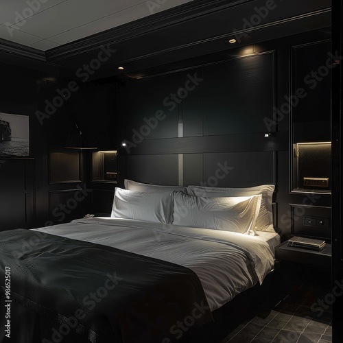 Simple Aesthetic Bed Room Interior Night view 
