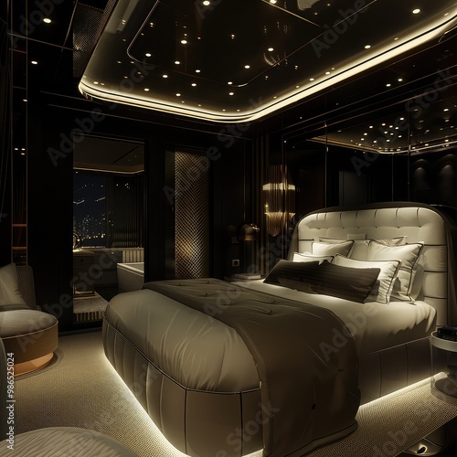 Simple Aesthetic Bed Room Interior Night view 
