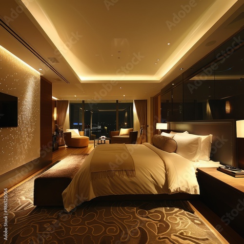 Simple Aesthetic Bed Room Interior Night view 
