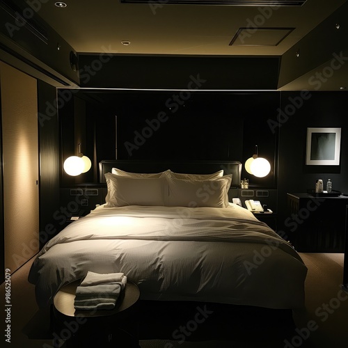 Simple Aesthetic Bed Room Interior Night view 
