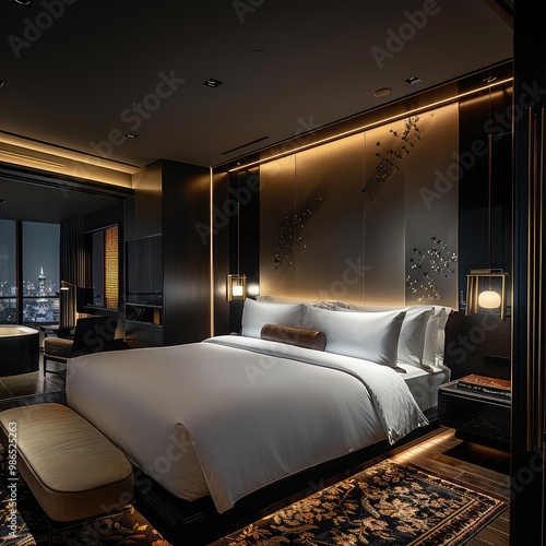 Simple Aesthetic Bed Room Interior Night view 
