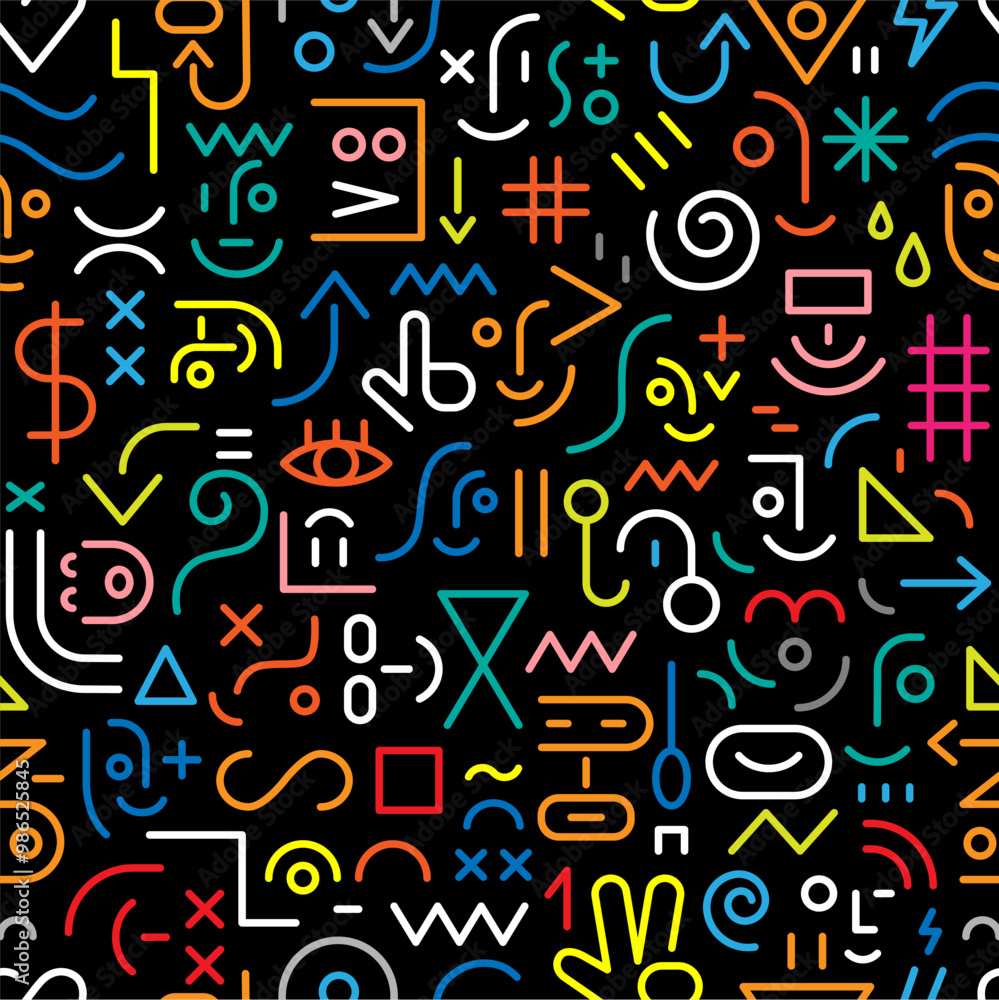 Faces of people creative abstract style seamless pattern , funny education line sign and symbol Faces of people creative abstract style seamless pattern , funny education line sign and symbol