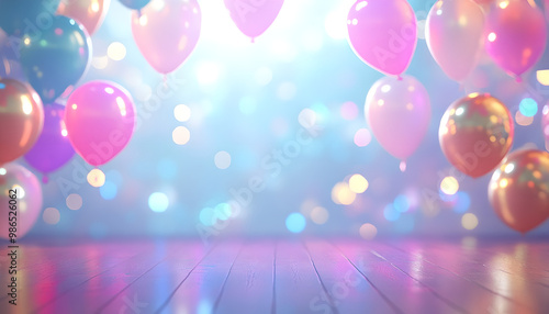 Wallpaper Featuring a Party Atmosphere with Balloons and Confetti: Birthday Celebrations, New Year's Eve, Promotions, and Festive Gatherings. Space for your own text