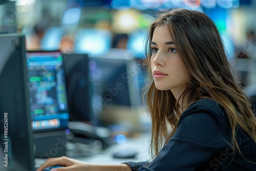 Young Business Woman Working Professionally on Computer in Her Office