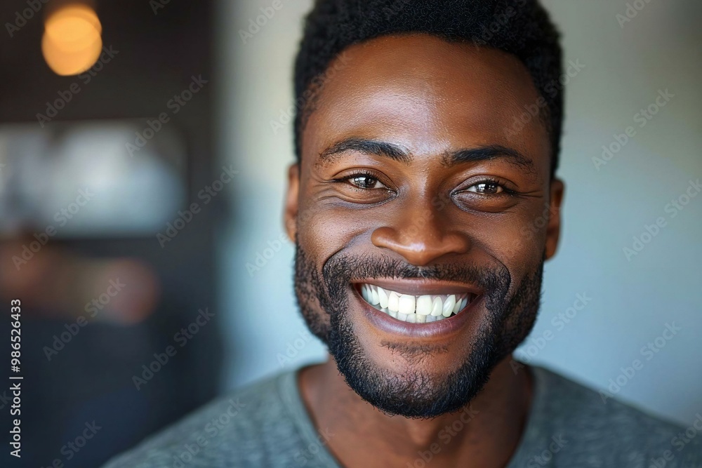 Man with Implant Teeth Smiles Brightly in Close-up Shot Man with Implant Teeth Smiles Brightly in Close-up Shot