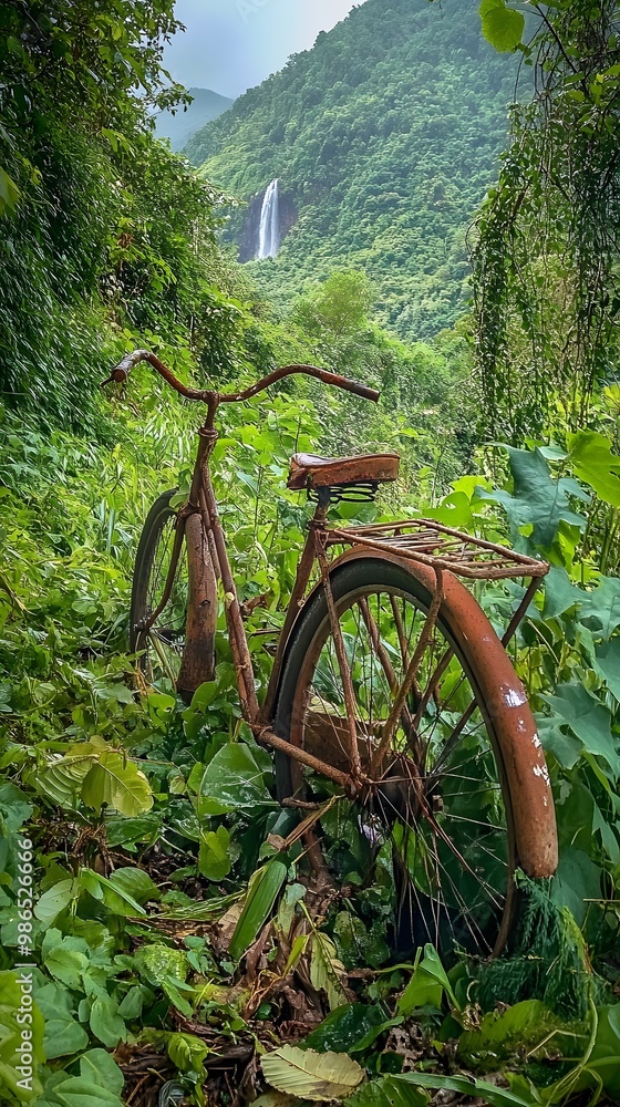 Old Bicycle Abandoned in the Middle of the Forest Covered with Vegetation, Photo Realistic, Standard Background, Wallpaper, Cover and Screen for Smartphone, PC, Laptop, 9:16 and 16:9 Format Old Bicycle Abandoned in the Middle of the Forest Covered with Vegetation, Photo Realistic, Standard Background, Wallpaper, Cover and Screen for Smartphone, PC, Laptop, 9:16 and 16:9 Format