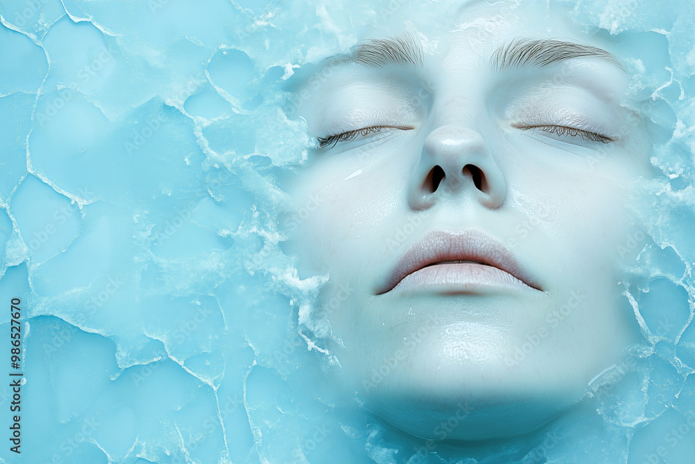 A serene moment captured as a woman floats peacefully in icy blue water expressing tranquility A serene moment captured as a woman floats peacefully in icy blue water expressing tranquility