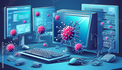 Virus invasion on computer, security threat is imminent photo