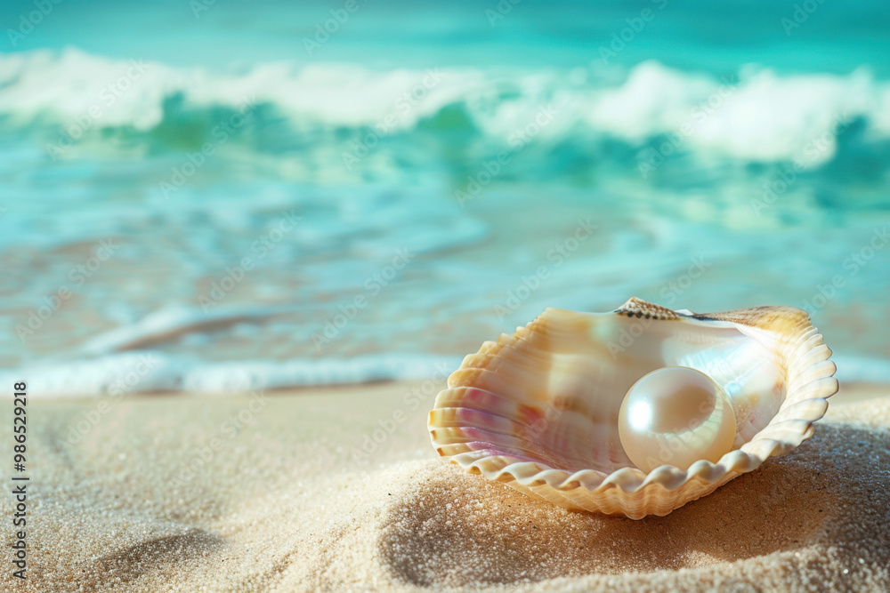 Create a close-up image of an exquisitely beautiful pearl nestled inside an open shell resting on soft, pink sand. Create a close-up image of an exquisitely beautiful pearl nestled inside an open shell resting on soft, pink sand.