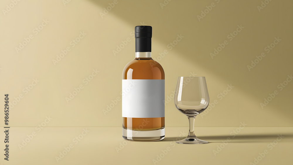 Blank liquor bottle, mockup, on yellow background. Blank liquor bottle, mockup, on yellow background.