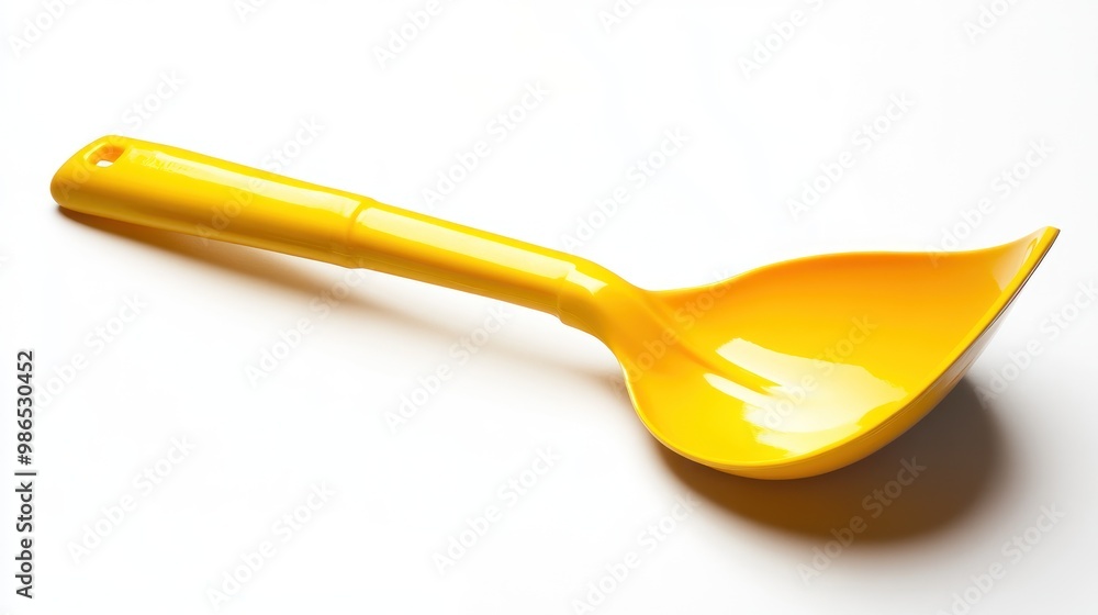 Close up view of yellow toy shovel, white background. Ai generated image Close up view of yellow toy shovel, white background. Ai generated image
