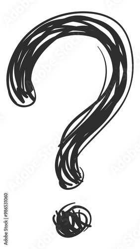 Question mark sketch. Blue scribble lines symbol