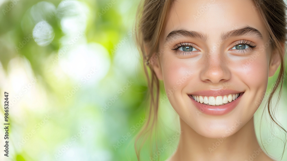 A confident young woman with fresh, clear skin, smiling brightly with a hint of joy in her expression, her face illuminated by soft, natural light in a serene setting. A confident young woman with fresh, clear skin, smiling brightly with a hint of joy in her expression, her face illuminated by soft, natural light in a serene setting.