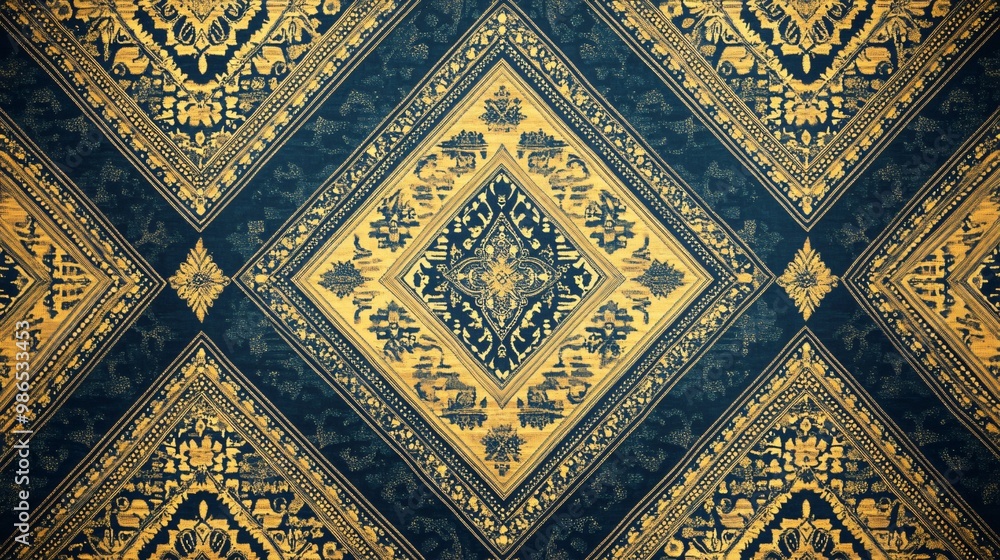 Intricate gold and blue patterned background. Intricate gold and blue patterned background.