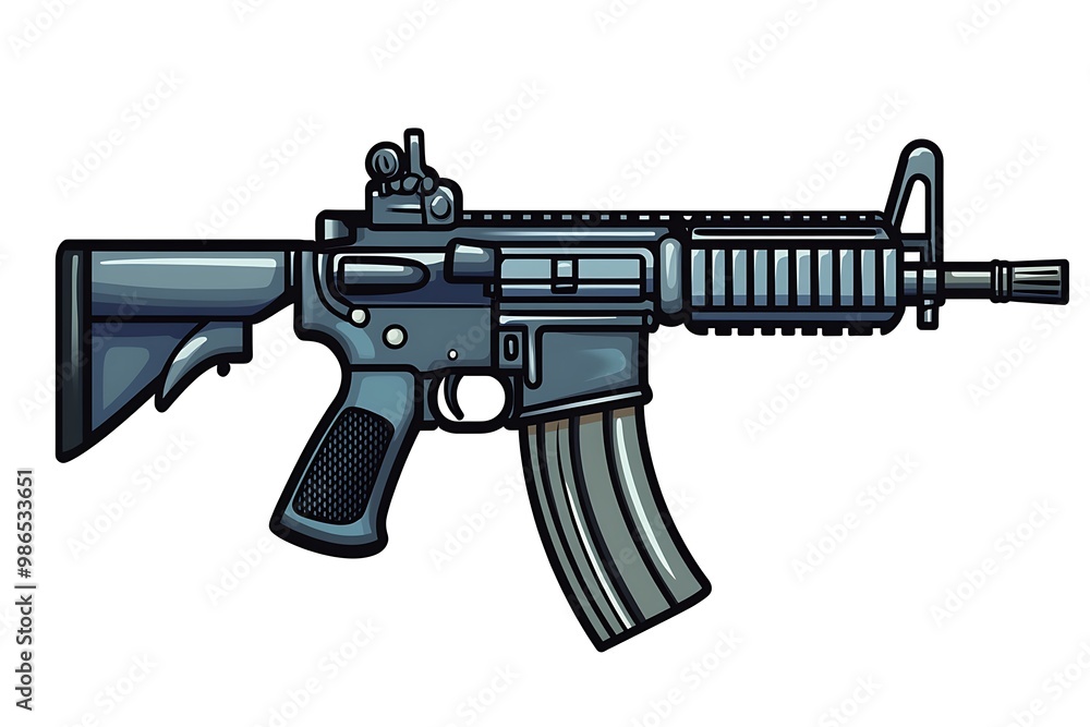 Cartoon illustration of a black AR 15 assault rifle Stock Illustration ...