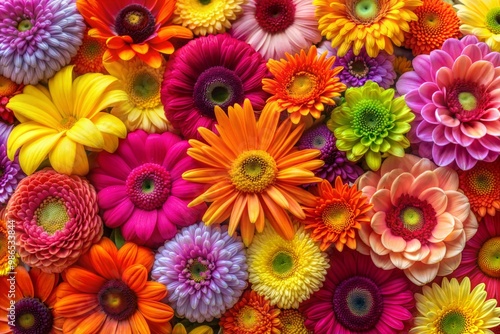 Close-up of diverse flower bouquet in vivid colors