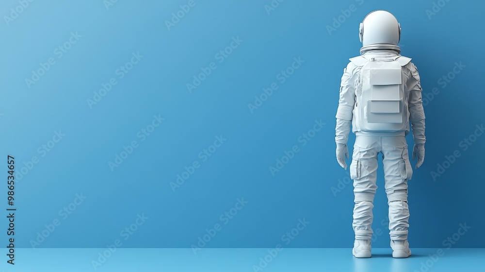A solitary astronaut stands against a vibrant blue wall, symbolizing exploration, adventure, and the vastness of space. A solitary astronaut stands against a vibrant blue wall, symbolizing exploration, adventure, and the vastness of space.