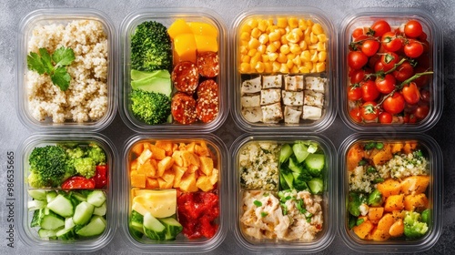 Healthy foods in multiple boxes