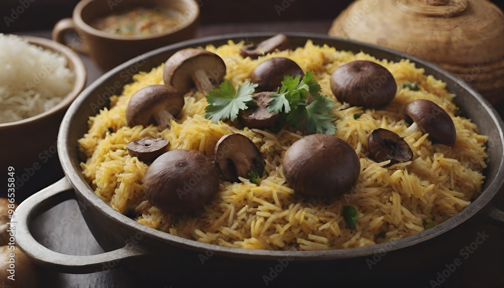 mushroom biryani in a pot mushroom biryani in a pot