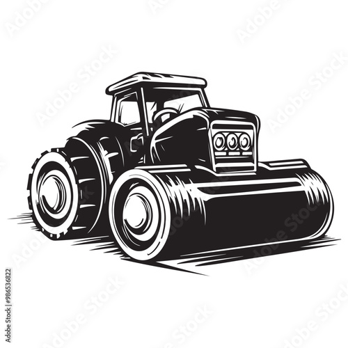 Road Roller Roller-Compactor or Steamroller cartoon Silhouette, compactor roller silhouettes. Heavy machinery for construction and mining
