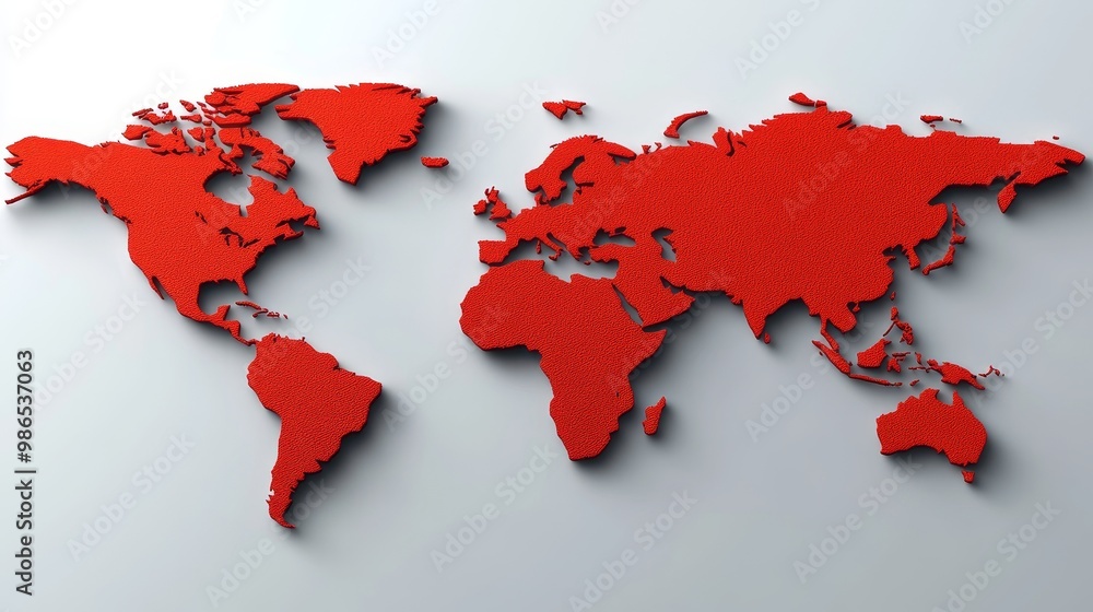 A vibrant red world map showcasing continents in striking detail, perfect for presentations and creative projects. A vibrant red world map showcasing continents in striking detail, perfect for presentations and creative projects.