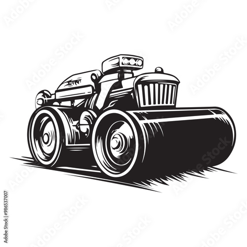 Road Roller Roller-Compactor or Steamroller cartoon Silhouette, compactor roller silhouettes. Heavy machinery for construction and mining