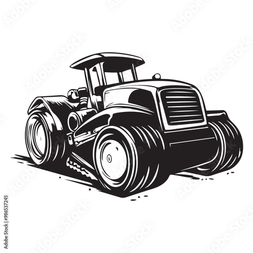 Road Roller Roller-Compactor or Steamroller cartoon Silhouette, compactor roller silhouettes. Heavy machinery for construction and mining